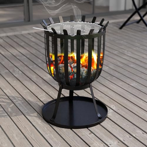 Fire Vida Steel Brazier Outdoor Garden Patio Heater Fire Burning Log Wood Burner Basket BBQ Grill Ash Tray, Square