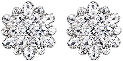 Dazzling Rhodium Plated 925 Sterling Silver Round Cut Flawless Snowflake stud earrings expertly made with Starlight 5A Cubic Zirconia crystal for women Pierced Big Stud Earrings,Allergen-free