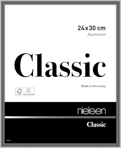 nielsen Bilderrahmen, 24 x 30 cm, Aluminium, Grau glanz, Rahmen zum Aufhängen im Hoch- & Querformat, Echtglas, Classic