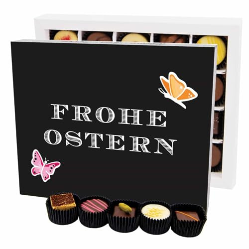 Hallingers Genuss Manufaktur Pralinen Oster-Geschenk - ohne Alkohol, handmade aus Confiserie-Edelkakao in wertiger XL-Geschenkbox Frohe Ostern Black, Ostern Körbchen für Frauen Männer