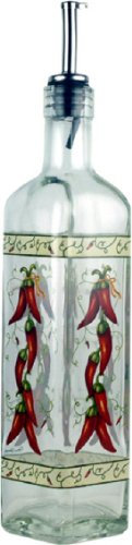 Oliera in vetro con beccuccio antisgocciolo, decoro peperoncino e capacità 1/2 L