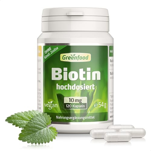 Biotin, 10 mg, hochdosiert, 120 Kapseln - OHNE künstliche Zusätze | Das Beauty-Vitamin, Für gesunde Haut, Haare, Nägel, Vitamin B7, Hohe Bioverfügbarkeit, Laborgeprüft, Halal, Vegan