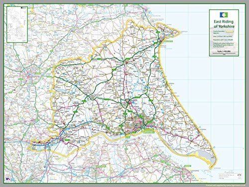 East Riding Of Yorkshire - UK County Map Paper Laminated - 83 x 110 cm