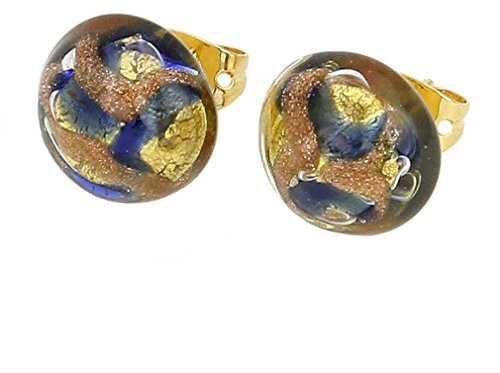 Ohrringe mit Murano-Knopf, Gold und Blau, One Size, Glas, Kein Edelstein