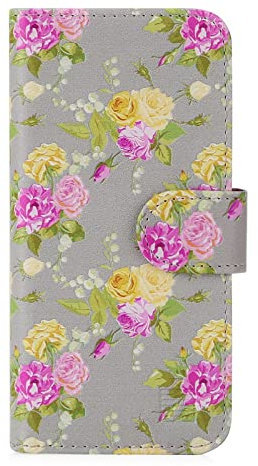32nd Floral Series - Design PU Leather Book Wallet Case Cover for Apple iPhone 5, 5S, Designer Flower Pattern Wallet Style Flip Case With Card Slots - Vintage Rose Fossil