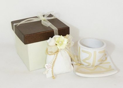 Zelda Bomboniere ZELDA2281 Bonbonnière assiette et tasse en lot avec sachet