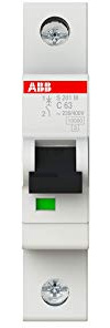ABB Protecta Plus S201M-C63 Miniature Circuit Breaker • 1 Pole • 63A • Type C • 253V AC • 10kA Breaking Capacity • DIN Rail MCB • System Pro M Compact S200M • 2CDS271001R0634