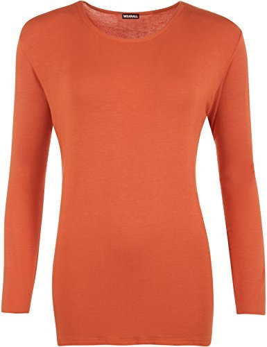 WearAll Ladies Long Sleeve T-Shirt Top Womens Plus Sizes Rust 12/14