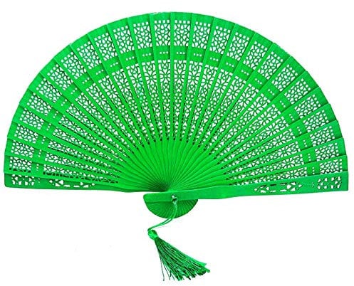 FANSofFANS Wooden Hand Fans Colour Dyed Spray Painted Natural Wood (Lime Green)