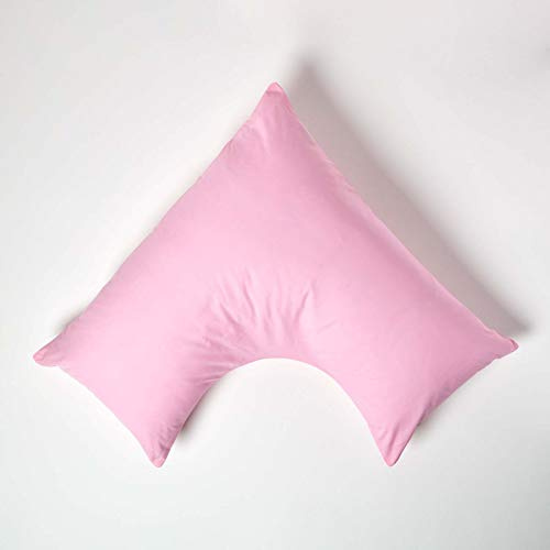 HOMESCAPES Pink Pure Egyptian Cotton V-Shape Pillowcase 200 TC 400 Thread Count Percale Equivalent Pillow Case For Nursing Pregnancy and Elderly