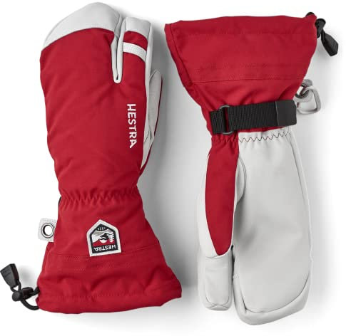 Hestra Heli Ski 3-Finger Handschuhe Lederhandschuhe Skihandschuhe Damenhandschuhe Herrenhandschuhe Damen/Herren - mit Futter, Klettverschluss Winter Herbst-Winter - 7 HS rot