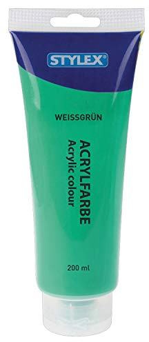 Stylex 28519 - Acrylfarbe auf Wasserbasis, 200 ml Tube in weißgrün, matt, hohe Deck- und Farbkraft, lichtbeständig, schnelltrocknend und wasserfest