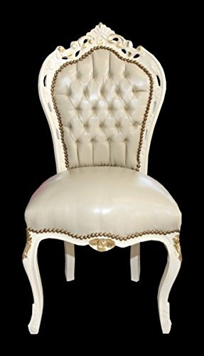Casa Padrino Barock Esszimmer Stuhl Creme/Gold Lederoptik Mod1 - Möbel Antik Stil - Limited Edition