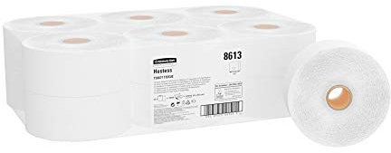 Le Papier Toilette Roulé HOSTESS* Jumbo - 8613. 12 rouleaux de 1 000 feuilles blanches à 1 pli (12 000 feuilles au total)