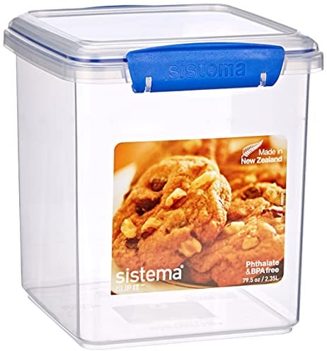 Sistema KLIP IT Cookie Tub Food Storage Container | Stackable Pantry Storage | 2.35 L | BPA-Free | Blue Clips | 1 Count