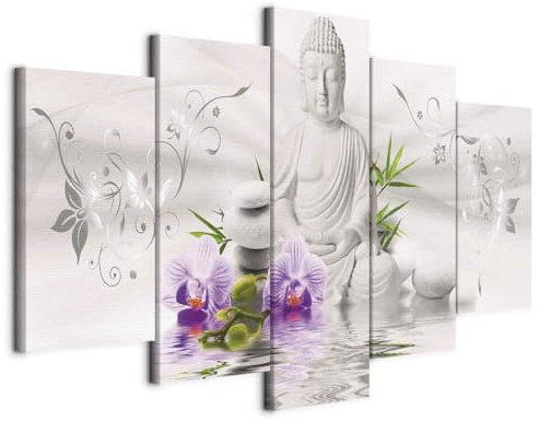 B&D XXL - Tableau décoratif nature 100x50 cm - Impression sur toile colorée - Décoration murale - Asie bouddha bouddhisme feng shui orchidées orienter les ornements zen b-A-0020-b-n