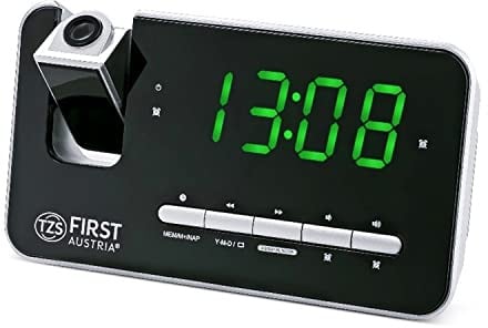 Radiowecker mit Projektor / 10x4cm LED Display in 3 Stufen Dimmbar oder abschaltbar /10 Senderspeicher /flexible Tageswahl / Nap Funktion/ Snooze Funktion /Einschlaffunktion /2 integrierte Wecker und Radio /PLL Tuner/Quarzstabilisator/Radio oder Weckton