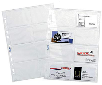 Favorit 100460081 Buste Foratura Universale Porta Biglietti da Visita, Formato Interno 9.4 x 6.3 (x8) cm, Finitura Liscia Trasparente, 8 Tasche con Apertura Superiore, Confezione da 10 Pezzi