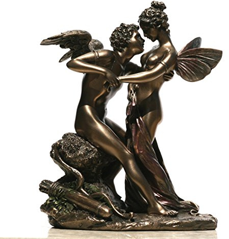 Amor & Psyche Statue Love & Soul Skulptur Nackte Eros Kiss Bronze Finish 17,5 cm