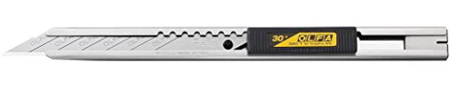 OLFA SAC-1 - Cúter con bloqueo automático, mango de acero inoxidable y cuchilla de 9 mm de ángulo de corte 30º