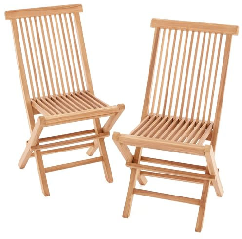 Divero 2er Set Klappstuhl Panama aus Teakholz, unbehandelt – Farbe: Natur-Braun