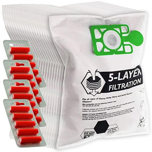 SPARES2GO Cloth Hoover Bags compatible with Numatic Henry HVR200 HVC200 NRV200 Vacuum Cleaners (Pack of 20 + 20 Fresheners)