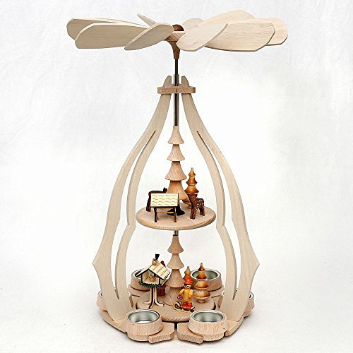 Wichtelstube-Kollektion XXL Weihnachtspyramide Vogelfütterung Pyramide Weihnachten aus Holz für Teelichter 24 x 24 x 45 cm Teelichtpyraminde aus feinsten Buchenholz