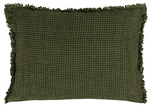 Honeybee -Kissenbezug – weiche Kissenhülle aus Leinen – einfarbig gewebt – mit Fransen aus Naturmaterialien – 40x60 cm – 675 huntergreen – von ’zoeppritz since 1828’