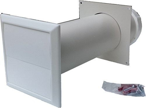 White Tumble dryer through wall core vent kit - Gravity style vent with 100mm 4 round Tube with threaded hose connector to connect flexible tumble dryer hose.