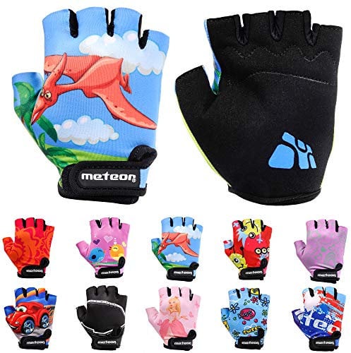 Enfants Gants de Vélo Garçons Filles Cyclisme VTT Demi-Doigts Antidérapant Mitaines de Sport Antichoc Respirant Courts pour Bicyclette Réglables Scooter Paire de Gant (JR S ~6,5-7 cm, Dinosaur)