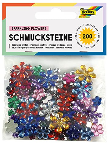 folia 1242 - Schmucksteine Sparkling Flowers, 200 Stück, farbig sortiert - ideal zum Verzieren von Grußkarten, Scrapbooking und anderen Bastelarbeiten