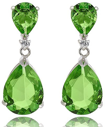 [RIVA CELEBOX] TRÄNE Gestochen Ohrhänger Ohrringe mit Tropfenschliff Edelstein Zirkonia CZ [Peridot] in 18K Weißes Gold Vergoldet, Promi inspiriert von Angelina Jolie