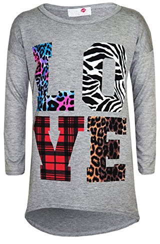 A2Z 4 Kids Kids Girls T Shirt Love Tartan Zebra Leopard Print - New Love Top Grey 11-12
