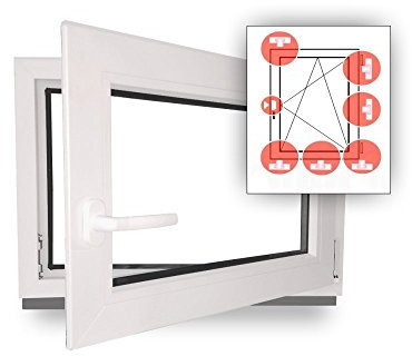 Fenster - Einbruchschutz - weiß - WK2/RC2 Sicherheitsbeschlag - BxH 100x60 cm - DIN Rechts + 4 Pilzköpfe - abschließbarer Fenstergriff - Wunschmaße möglich
