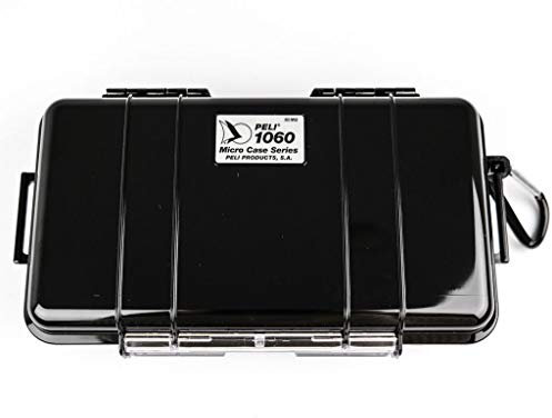 PELI 1060 Micro Case-Kleine Schutzbox, IP67 Wasserdicht, 1,3L Volumen, Hergestellt in den USA, Schwarz/Schwarze Gummieinlage