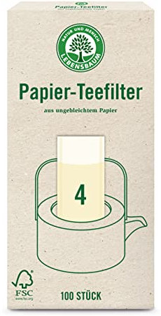 Lebensbaum Papier-Teefilter Gr. 4, Teefilter für geschmackvollen & natürlichen Teegenuss, aus ungebleichtem Papier, kompostierbar, 100 Stück