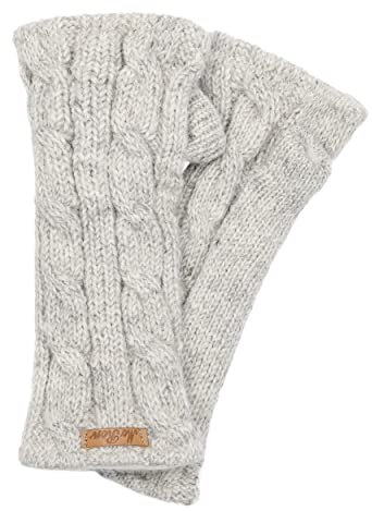 McRon Damen Gestrickte Pulswärmer Emily Naturhellgrau 94