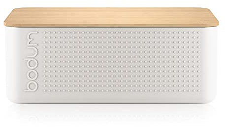BODUM Bistro Bread Box with Bamboo Cutting Board (BPA-Free Plastic, Easy Cleaning) Mushroom, Large