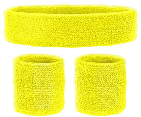 W WIDMANN MILANO Party Fashion - Schweißbänder, 3-teiliges Set, Stirnband und 2 Armbänder, Sport, Accessoires, 80er Jahre, Trainingsanzug, Karneval