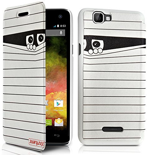 Seluxion – Carcasa Funda – Funda con tapa lateral y tarjetero con diseño de rayas para Wiko Rainbow + película de protección