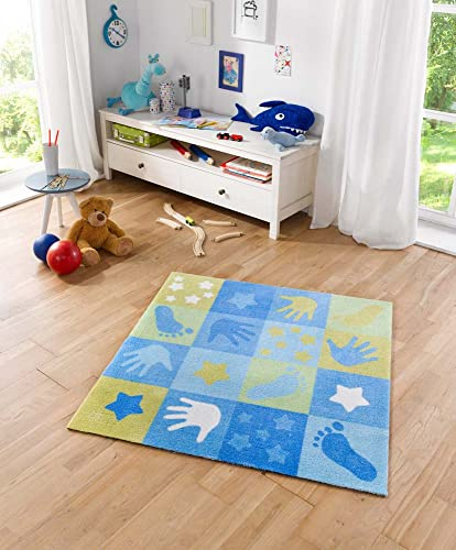 Zala Living Hands Patchwork Kinderteppich, Polyamid, Blau/Grün, 100 x 100 x 0,7 cm