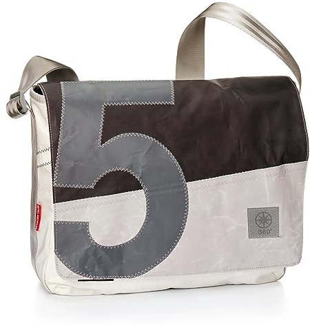 360° Barkasse Segeltuchtasche, Recycling Laptoptasche bis 15'' Zoll, Umhängetasche weiß schwarz grau mit Zahl, Messengerbag