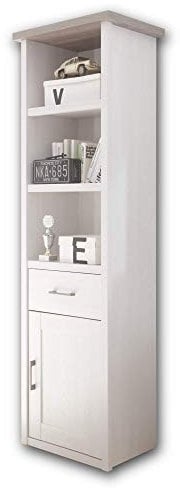LUCA Elegantes Schlafzimmer Standregal im Landhausstil - stilvoll & ausdrucksstark in Pinie Weiß / Trüffel - 60 x 201 x 43 cm (B/H/T)