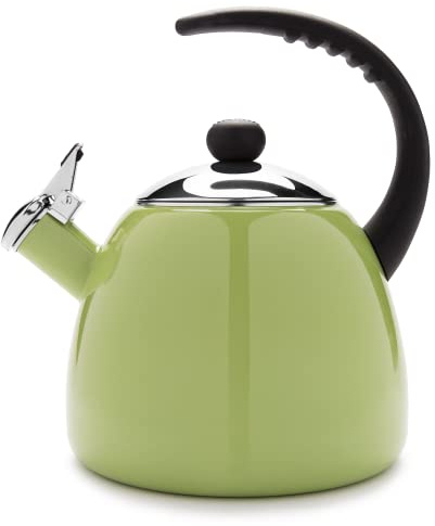 Farberware Dome Tea Kettle, Whistling Teapot, Porcelain Enamel on Carbon Steel, BPA-Free, Rust-Proof, Cool Handle, 3 qt, 12 Cup Capacity, Granny Apple
