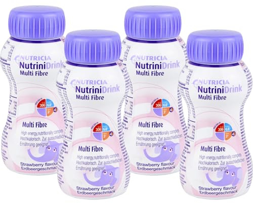NUTRICIA NutriniDrink Multi Fibre hochkalorische Trinknahrung mit Erdbeergeschmack, 200 ml Lösung