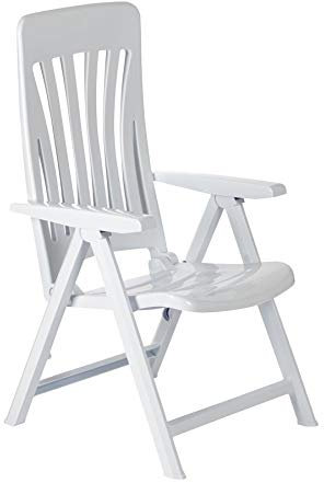 Resol Blanes Reclining Garden Chairs 5-Position Adjustable Backrest - White - Pack of 2 - Heavy Duty Polypropylene Plastic Garden Seat UV Resistant Outdoor Deck Chair Armchair for Beach, Pool, Patio