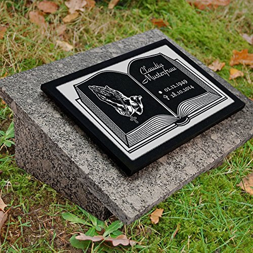 LaserArt24 Granit Grabstein, Grabplatte oder Grabschmuck mit dem Motiv Buch-gg4s und Ihrem Text/Daten