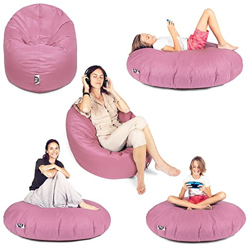 PATCH HOME 2-in-1 Sitzsack Sessel - Gaming Bean Bag mit Reißverschluss - Bereits befüllt, Ergonomisch & Robust für Kinder & Erwachsene - Indoor & Outdoor, Wetterfest (Rosa, Ø 125cm)
