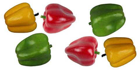 Deko Paprika 6 Stück, Rot, Gelb und Grün, Lebensechtes Plastikgemüse, Kunstgemüse, Kunstobst, Künstliches Obst und Gemüse Dekoration, Schaufenster Haushalt Küche, Party und Hotel