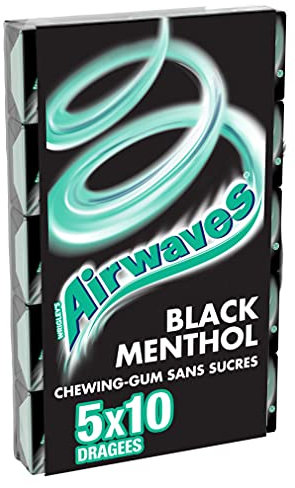 AIRWAVES - Chewing-gum Black Menthol sans sucres - 5 paquets de 10 dragées - 70g